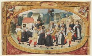 Miniatura de un juego infantil: niños bailando alrededor del gallo de Johann Daniel Schmied