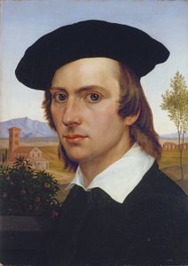 Autorretrato con boina ante un paisaje romano de Johann David Passavant