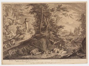 Adán en el jardín del Edén de Johann Elias Ridinger