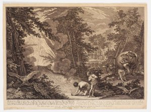 Dios descubre que Adán y Eva han comido del árbol de Johann Elias Ridinger