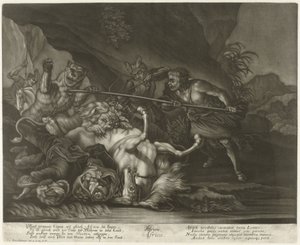 Caza de leones y osos África (título sobre objeto) de Johann Elias Ridinger