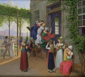 Jóvenes jugando en un columpio en un jardín cerca de Nápoles, 1823 de Johann Erdmann Hummel