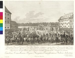 Coronación del emperador Leopoldo II al rey de Hungría en Bratislava el 15 de noviembre de 1790 (grabado en cobre) de Johann Ernst Mansfeld