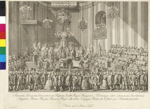 Coronación de la emperatriz María Teresa como reina de Hungría el 10 de junio de 1792 en Budapest de Johann Ernst Mansfeld
