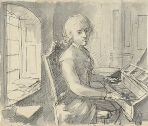 Un pianista sentado al teclado de Johann Friedrich August Tischbein