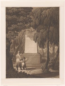 Hombre con un niño frente a un monumento a un oficial del ejército asesinado de Johann Friedrich Frick