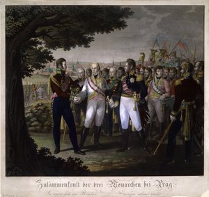 El encuentro entre los emperadores Francisco I de Austria, Alejandro I de Rusia y Federico Guillermo III de Johann Friedrich Jügel