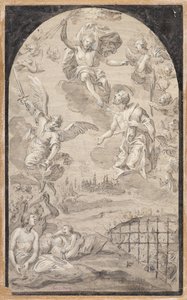 Santo que intercede ante Cristo para que no lance el rayo sobre la ciudad de Augsburgo de Johann Georg Melchior (1625 1705) Schmittner