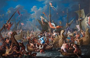 Antonio y Cleopatra en la batalla de Actium (óleo sobre cobre)
