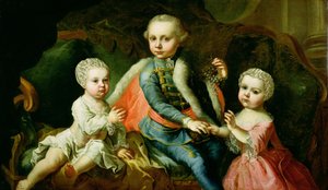 Tres Niños Sentados en un Sofá, se dice que son miembros de la Familia Esterhazy, 1771 de Johann Georg Weikert