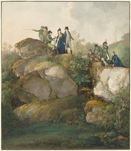 Una fiesta real admirando la puesta de sol en la cima de la montaña Hesselberg, 1801 de Johann Georg von Dillis