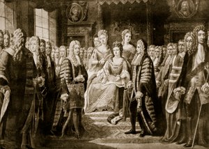 Artículos de la Unión presentados a la Reina Ana, 1706, ilustración de 