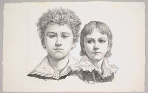 Retrato de los Niños Rabe: Hermann, de 14 años y Edmond, de 7 años, reverso: prueba antes de correcciones, 1822. de Johann Gottfried Schadow