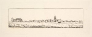 Vista de una ciudad vieja con una iglesia y casas de tejados altos de Johann Gottfried Schadow