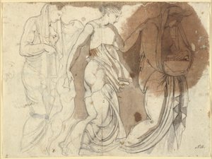 Tres figuras femeninas, dispuestas en relieve. Tres Horae? (B.S.) de Johann Heinrich Füssli