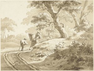 Paisaje con una mujer y un niño en un camino rural de Johann Heinrich Keller (II) (possibly)