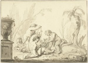 Representación alegórica con niños con canasta de flores de Johann Heinrich Keller (II)