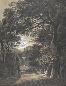 Familia Reunida Ante un Monumento en un Paisaje con una Cascada, 1805 de Johann Heinrich Meyer