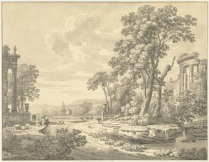 paisaje italiano con ruinas de Johann Heinrich Muntz