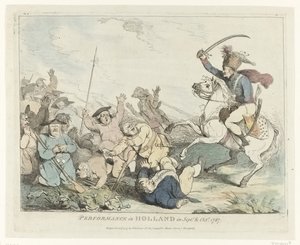 El espectáculo Actuación en Holanda en septiembre y octubre de 1787 (título sobre objeto) Cuatro caricaturas inglesas sobre los patriotas en 1787 (título de la serie)