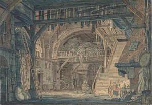 Diseño de escenario de una ruina romana antigua convertida en granero, finales del siglo XVIII-mediados del siglo XIX de Johann Heinrich Ramberg