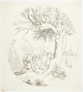 Hombre no observado espiando a amantes reclinados de Johann Heinrich Ramberg