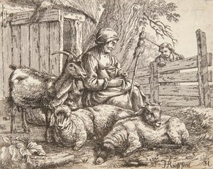 Una rueda de hilar de Johann Heinrich Roos