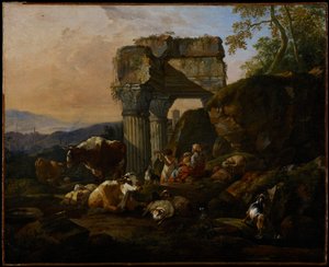 Paisaje romano con ganado y pastores, 1676