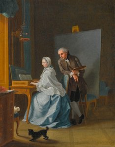 Autorretrato con su esposa Marie Sophie en el espineta, 1756 de Johann Heinrich Tischbein the Elder