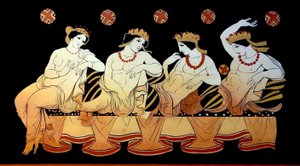 Una prostituta entretiene a tres hombres durante una fiesta c.1796 (Grabado en placa de cobre)