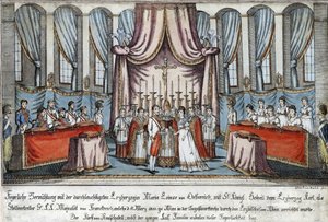 María Luisa se casó con Napoleón por poder en Viena, con el Archiduque Carlos representando a Napoleón de Johann Hieronymus Loeschenkohl
