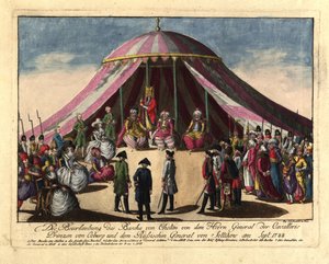 La deposición del Pasha de Khotyn por el Príncipe Josias de Saxe-Coburg y el General de Johann Hieronymus Loeschenkohl