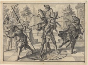 Arlequín y Scaramouche crean una "fuente" de Johann Jacob Schubler