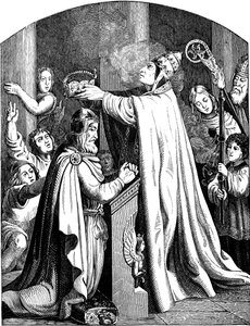 La Coronación del Emperador Carlomagno por el Papa León III Ilustración de la Geschichte des deutschen Volkes por E. Duller, 1840 de Johann Jakob Kirchhoff