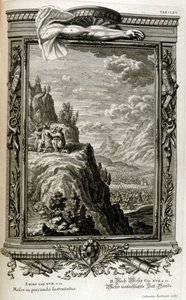 Aarón y Hur sostienen la mano de Moisés en el Sinaí, cuando los israelitas huyeron al Sinaí, Éxodo de Egipto de Johann Jakob Scheuchzer