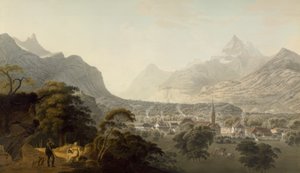 Das Dorf Bex, die Dent de Morcles und die Dents du Midi von Johann Jakob Wetzel