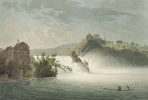 Las cataratas del Rin, grabado por J. Hurlimann