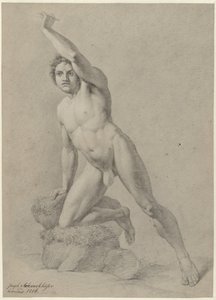 Hombre desnudo, arrodillado sobre una rodilla