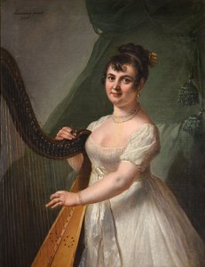 Retrato de Anne Rose Debas, Sra. Delaroche, tocando el arpa de Johann Julius Heinsius