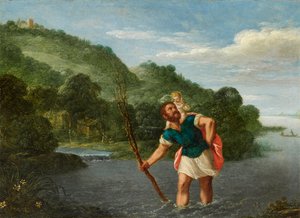 San Cristóbal llevando al Niño Jesús en un paisaje