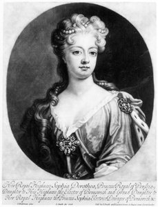 Sofía Dorotea, Reina de Prusia, grabado por John Smith, 1706 de Johann Leonhard Hirschmann