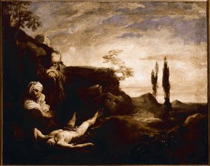 Abel llora junto a sus padres (óleo sobre lienzo, hacia 1630) de Johann Liss