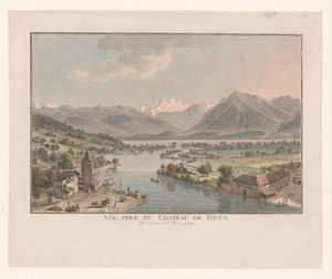 Vista del lago de Thuner desde el castillo de Thun
Vue prise du chateau de Thoun (título en el objeto) de Johann Ludwig Aberli