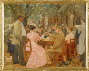 Beim Heurigen - in a Heurigen -pub ... (óleo sobre madera)