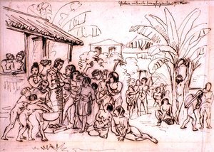 Indios visitando una hacienda, Brasil, c.1825 de Johann Moritz Rugendas