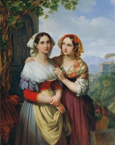 Dos chicas en un paisaje. de Johann Nepomuk Ender