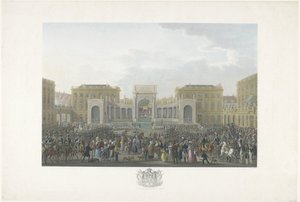 Toma de posesión de Guillermo I en Bruselas el 21 de septiembre de 1815 Doce láminas de la llegada e inauguración de Guillermo I en Bruselas y las batallas de Quatre-Bras y Waterloo en 1815 (título de la serie) de Johann Nepomuk Gibèle