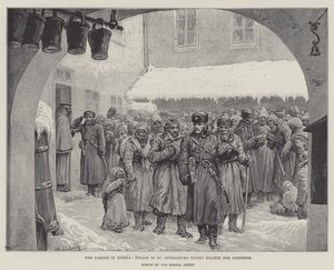 La hambruna en Rusia, la policía en San Petersburgo dando boletos para alojamientos de Johann Nepomuk Schonberg