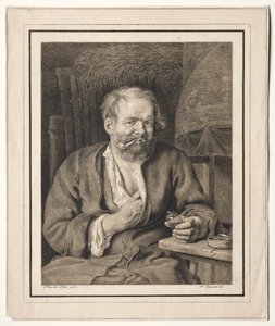 Peasant Sitting at a Table, Smoking a Pipe de Johann Nepomuk Strixner