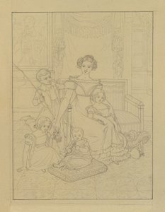Dibujo de contorno de una madre con cuatro hijos. de Johann Peter Krafft